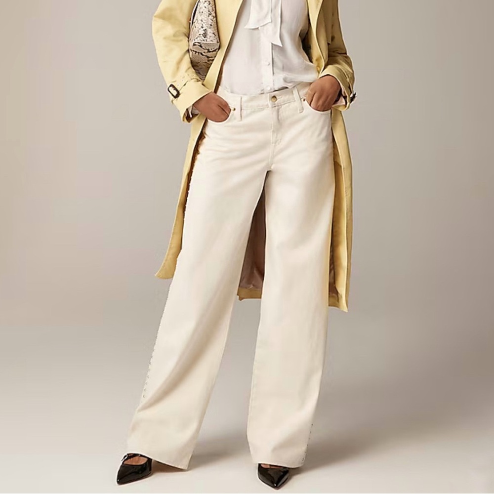 J. Crew Studded Lower Rise Wide Leg Jean in 1984 Rigid